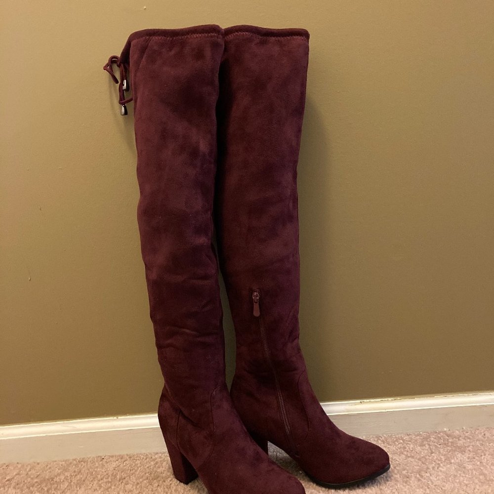 Wine Vegan Suede OTK Boots!